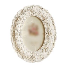 Resin Oval Shape 4x6 Photo Frame Retro Rose Picture Frame Wedding Photo Frame Handmade White Flower Carved Photo Frame Display