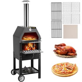 VEVOR Outdoor Pizza Oven, 12" Wood Fire Oven, 2-Layer Pizza Oven Wood Fired, Wood Burning Outdoor Pizza Oven with 2 Removable Wheels