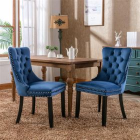 Collection Modern, High-end Tufted Solid Wood Contemporary Velvet Upholstered Dining Chair with Wood Legs Nailhead Trim 2-Pcs Set,Blue, SW2001BL