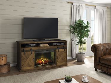 Bridgevine Home Farmhouse 66 inch Electric Fireplace TV Stand for TVs up to 80 inches, Minimal Assembly, Aged Whiskey Finish