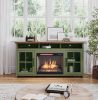 Bridgevine Home Vineyard 74 inch Fireplace TV Stand Console for TVs up to 85 inches, Minimal Assembly, Sage Green and Fruitwood Finish