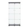 Two Door Glass Cabinet Glass Display Cabinet with 4 Shelves, Black