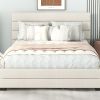 Queen Upholstered Platform Bed with Twin Size Trundle and Two Drawers, Beige