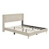 Queen Size Corduroy Platform Bed with Metal Legs, Beige