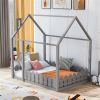 (Slats are not included)Full Size Wood Bed House Bed Frame with Fence, for Kids, Teens, Girls, Boys (Gray )