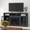 Bridgevine Home Nantucket 74 inch Fireplace TV Stand Console for TVs up to 85 inches, Minimal Assembly, Blue Denim and Whiskey Finish