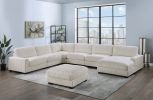 Living Room Furniture Armless Chair Beige Wide-Welt Corduroy 1pc Armless Chair Soft Cushion Wood Legs