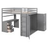 Full size Loft Bed with Drawers,Desk,and Wardrobe-Gray