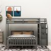 Twin over Full Loft Bed with Staircase,Gray