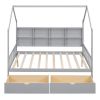 Wooden Full Size House Bed with 2 Drawers,Kids Bed with Storage Shelf, Gray(Expected Arrival Time: 5.15)