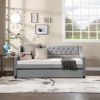 Twin Size Upholstered Daybed with Trundle,Sturdy Wood Bedframe w/ Bedframe Tufted Button & Copper Nail on Arms Design,Perfect for Bedroom,Guest Room F