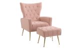 Modern Accent Chair with Ottoman, Comfy Armchair for Living Room, Bedroom, Apartment, Office (Pink)