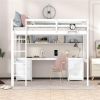 Full Size Loft Bed with Desk, Cabinets, Drawers and Bedside Tray, Charging Station, White