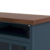 Bridgevine Home Nantucket 74 inch Fireplace TV Stand Console for TVs up to 85 inches, Minimal Assembly, Blue Denim and Whiskey Finish