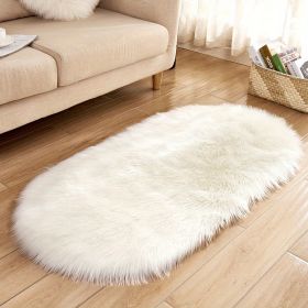 1pc Super Soft Area Rug, Plush Fluffy Faux Sheepskin Oval Floor Mat For Living Room Bedroom, Machine Washable Bedside Rugs, Shaggy Plush Carpet Faux R (Color: White, size: 23.62*35.43inch)