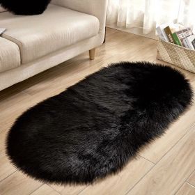 1pc Super Soft Area Rug, Plush Fluffy Faux Sheepskin Oval Floor Mat For Living Room Bedroom, Machine Washable Bedside Rugs, Shaggy Plush Carpet Faux R (Color: Black, size: 19.69*31.5inch)