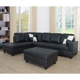 Black Faux Leather 3-Piece Couch Living Room Sofa Set A (Color: as Pic)