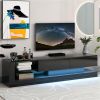 TV Stand with Two Media Storage Cabinets Modern High Gloss Entertainment Center for 75 Inch TV, 16-color RGB LED Color Changing Lights for Living Room