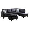 Black Faux Leather 3-Piece Couch Living Room Sofa Set B